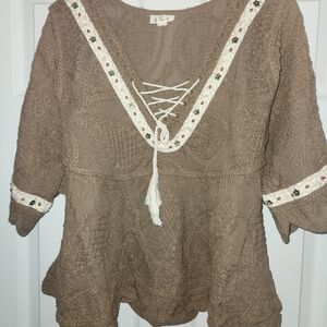 POL Lace-Up Brown Top
